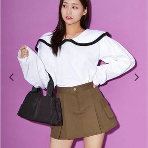 Lewkin Pleated Cargo Mini Skirt BO13 in tan color